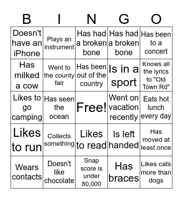 Get To Know You BINGO Card