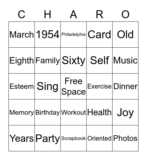 CHARMAINE'S BIRTHDAY BINGO Card