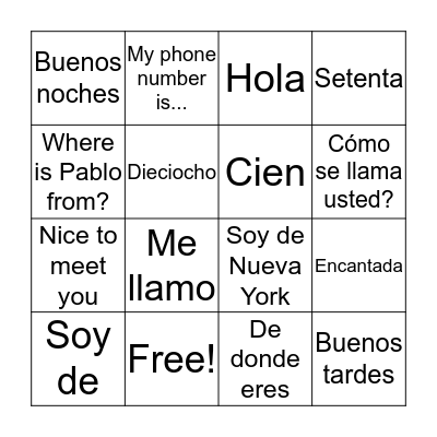 ¡Bingo! Bingo Card