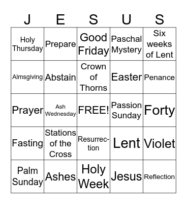 Lenten Bingo Card