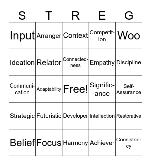 Strengths Bingo Card