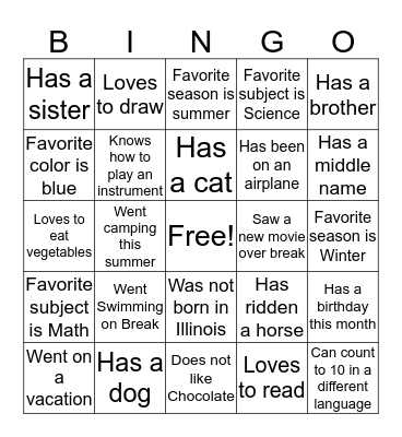 Back to Voyagers Bingo Card