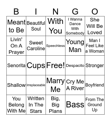Song Bingo  Bingo Card