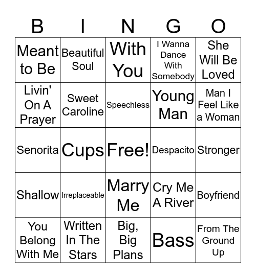 Song Bingo  Bingo Card