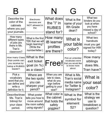 Ms. Tran's Classroom Scavenger Hunt Bingo Card