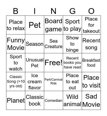 First Day Bingo Card