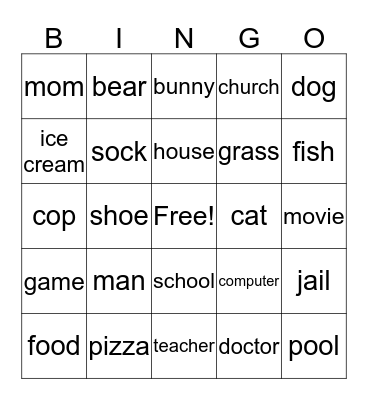 Noun Bingo Card