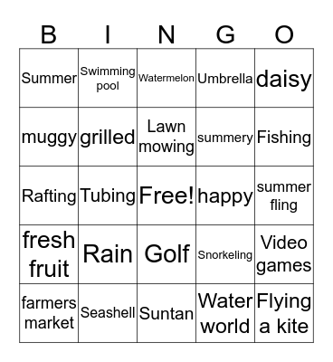 DDS Summer Bingo! Bingo Card