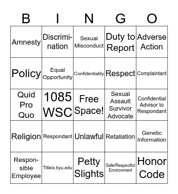 Title IX/EEO Training Bingo Card