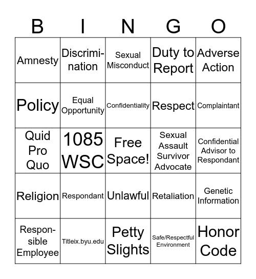 Title IX/EEO Training Bingo Card
