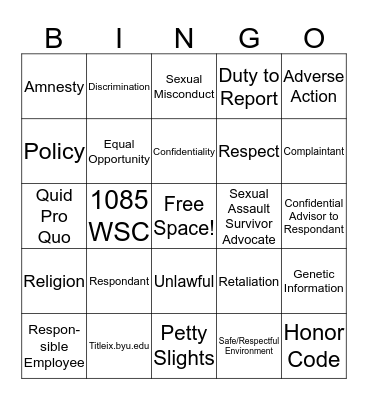 Title IX/EEO Training Bingo Card