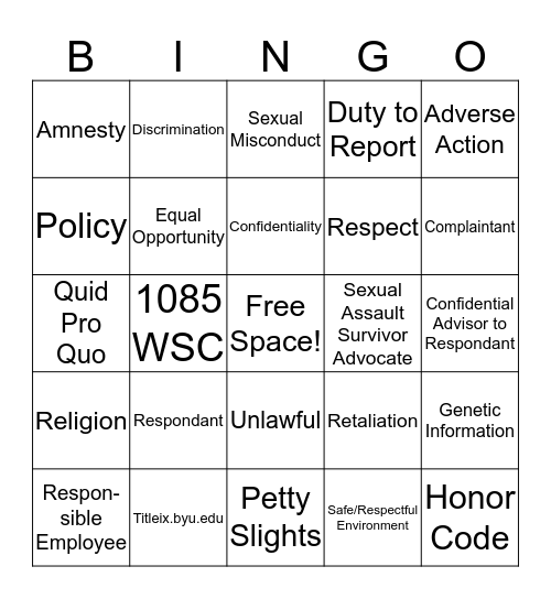 Title IX/EEO Training Bingo Card