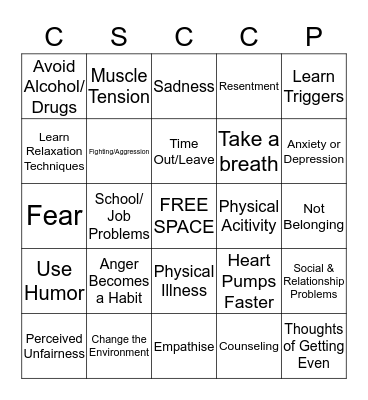 Anger Bingo  Bingo Card