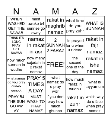 ISLAMIC Bingo Card