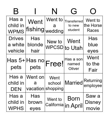 Ice Breaker Bingo Card