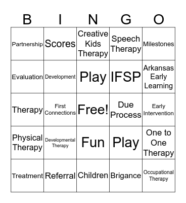 Creative Kids Therapy/ Arkansas Early Learning Bingo Card