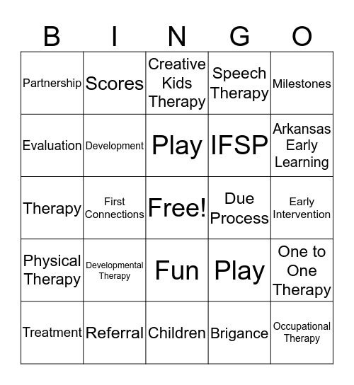 Creative Kids Therapy/ Arkansas Early Learning Bingo Card