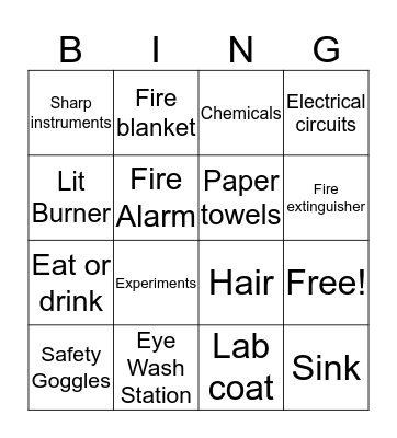 Science Safety Bingo Card