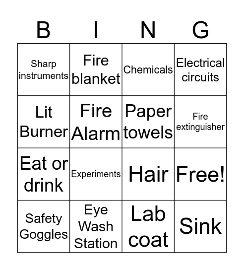 Science Safety Bingo Card