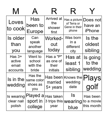 Find The Guest Who... Bingo Card