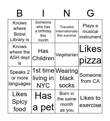 Human  Bingo Card