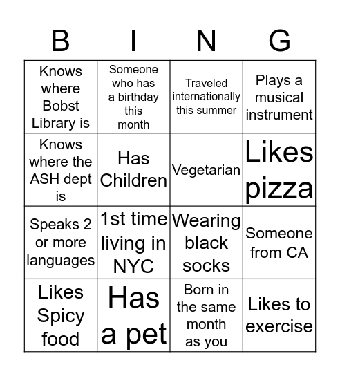 Human  Bingo Card
