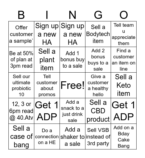 WEEKEND WARRIOR BINGO Card