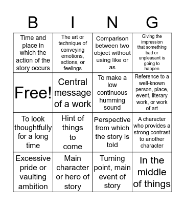 Vocab Bingo Card