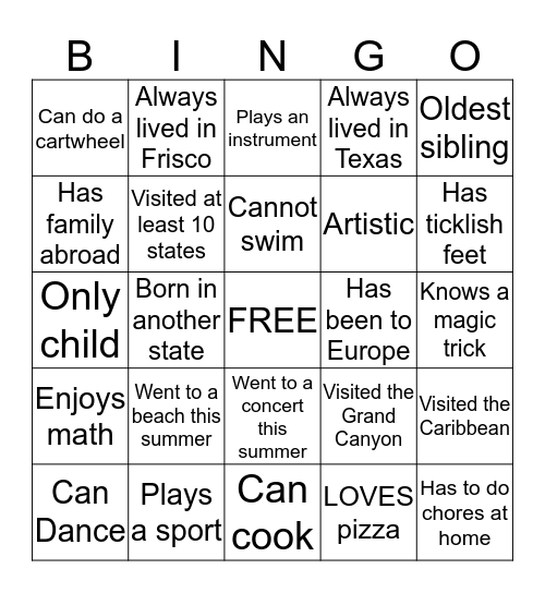 People BINGO Card