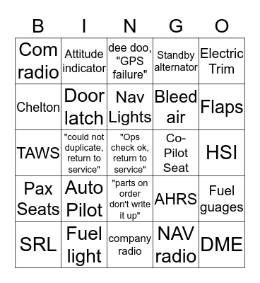 Alaska Seaplanes MEL bingo Card