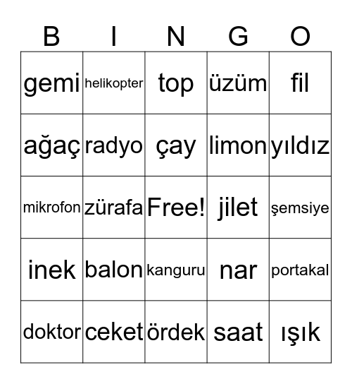 Alfabe Bingo Card