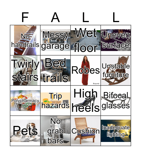 Falls Risk Factors Bingo Card