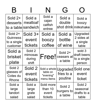Front of House Sales Bingo! Bingo Card