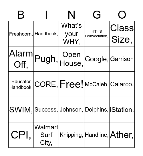 Opening Meeting Bingo Card