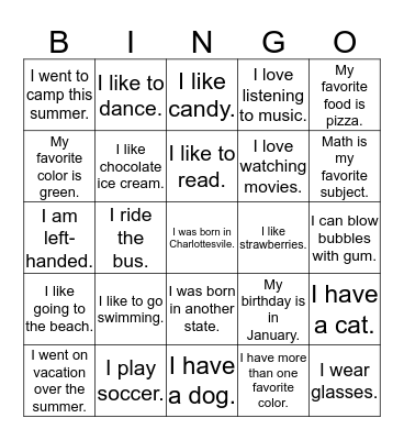 Find a Friend Bingo Card