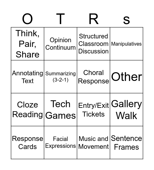 OTR Bingo Card