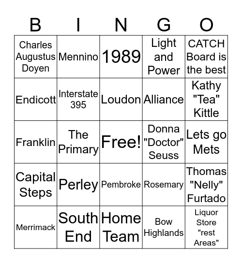 CATCH BINGO  Bingo Card