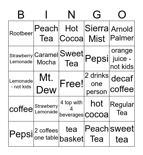 Drink it Up! Bingo Card