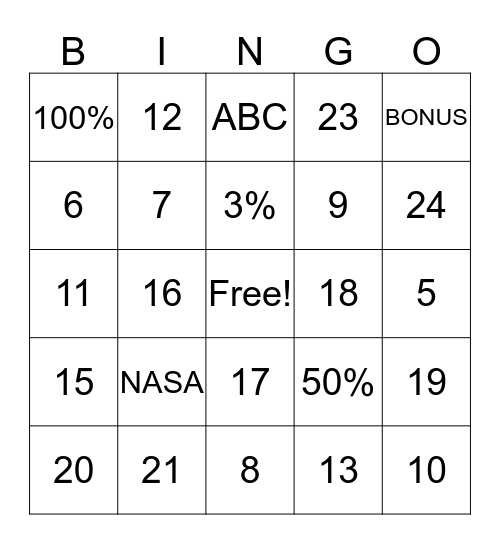 Untitled Bingo Card