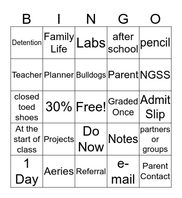 Syllabus Bingo Card