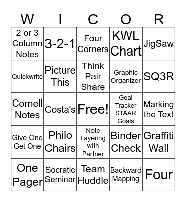 WICOR Bingo Card