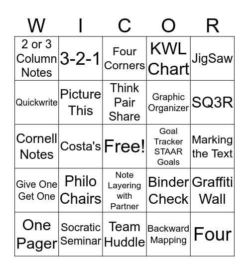 WICOR Bingo Card