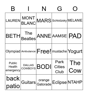 Michael Bingo Card