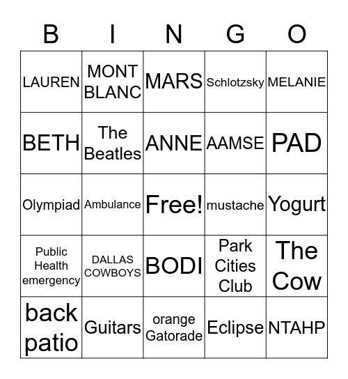 Michael Bingo Card