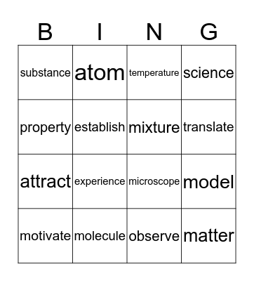 Vocabulary Bingo Card