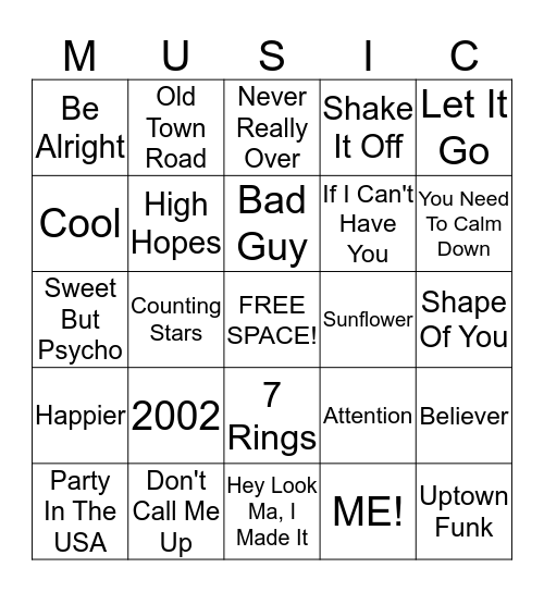 MADDY'S SONG BINGO Card