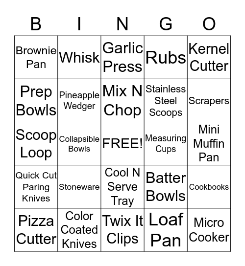 Pampered Chef Bingo Card