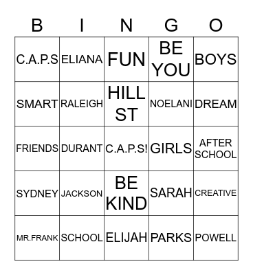 C.A.P.S Bingo Card