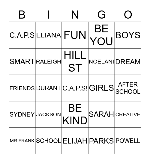 C.A.P.S Bingo Card