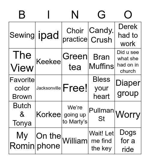 Mildred’s 90th Birthday Bingo Card